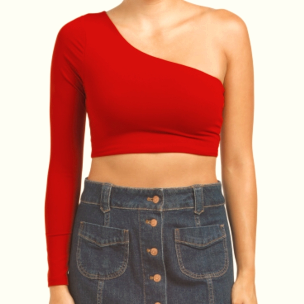 Susana Monaco One shoulder long sleeve crop top color Leaf. SZ S NWT